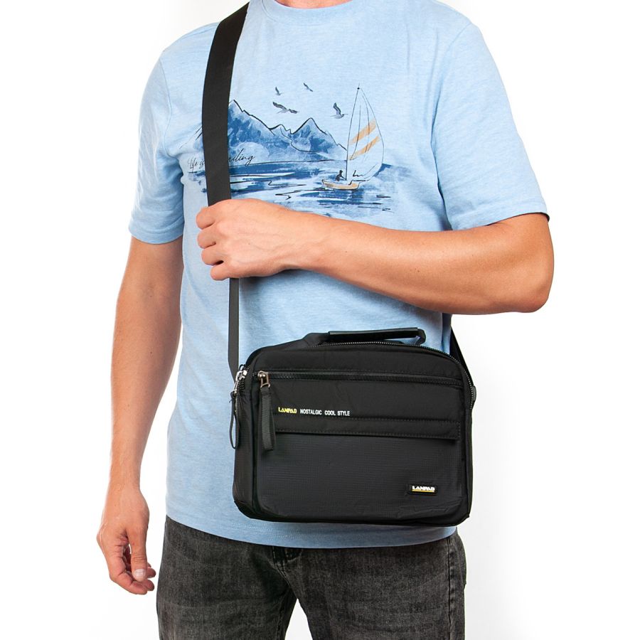 Мужская сумка тканевая  Lanpad черная (LAN4119 black)
