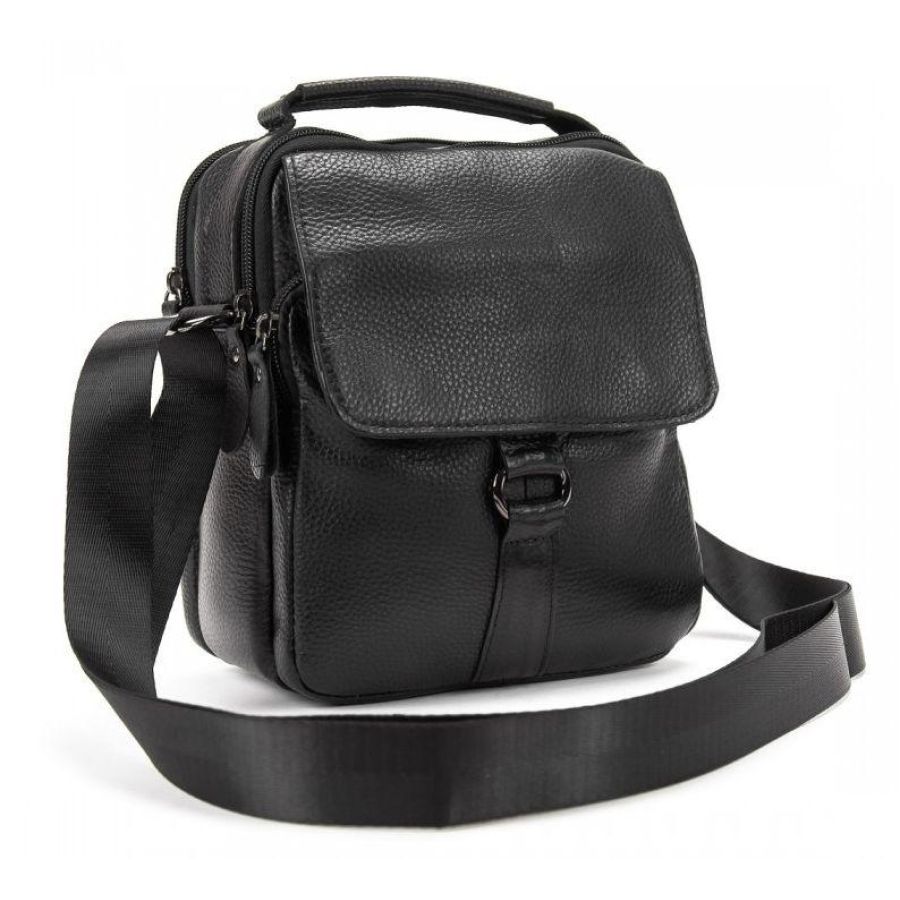 Мужская кожаная сумка мессенджер Tiding Bag Черная