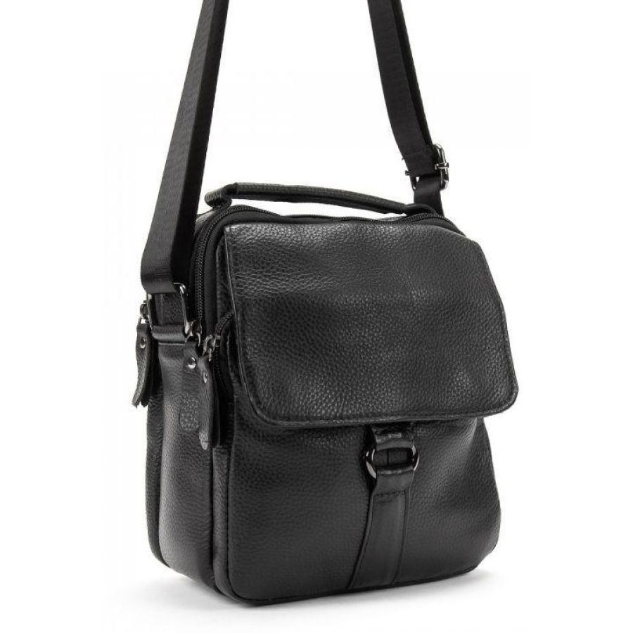 Мужская кожаная сумка мессенджер Tiding Bag Черная