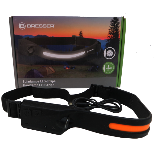 Аккумуляторный налобный фонарь LED полоса 120 Lm + фонарик 90 Lm Bresser