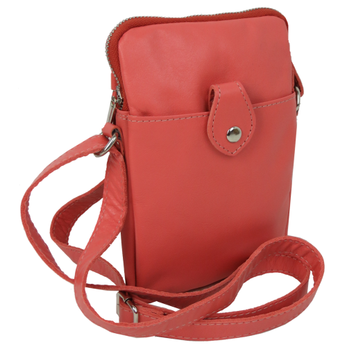 Небольшая женская кожаная наплечная сумка Borsacomoda коралловая
