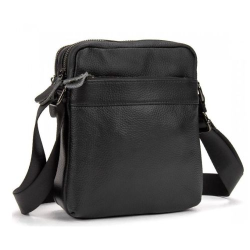 Мужской кожаный мессенджер Tiding Bag  Чёрный