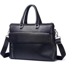Мужская сумка-портфель Tiding Bag кожаная Черная