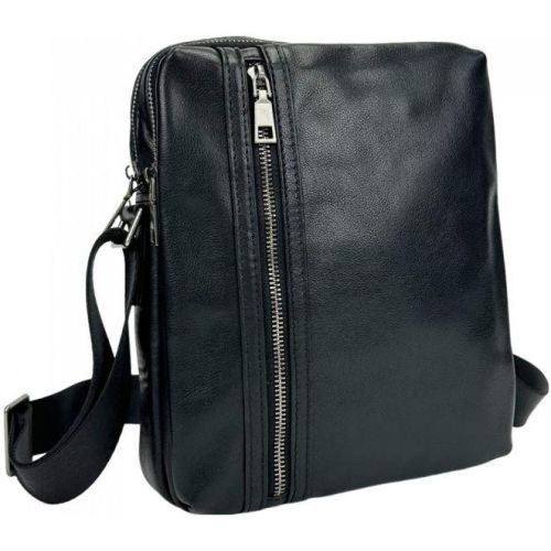 Мужская сумка кожаная Tiding Bag через плечо Черная
