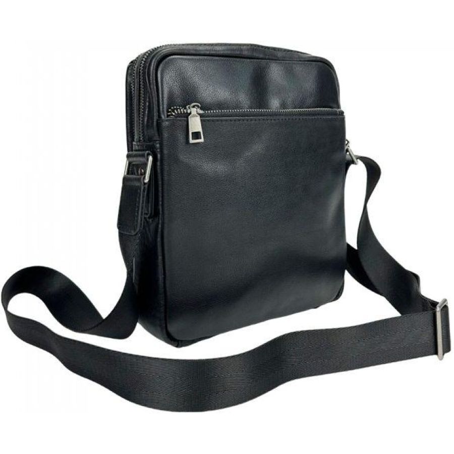 Мужская сумка кожаная Tiding Bag через плечо Черная