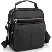 Сумка мужская кожаная Tiding Bag через плечо Черная