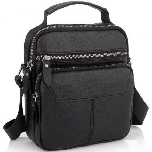 Сумка мужская кожаная Tiding Bag через плечо Черная