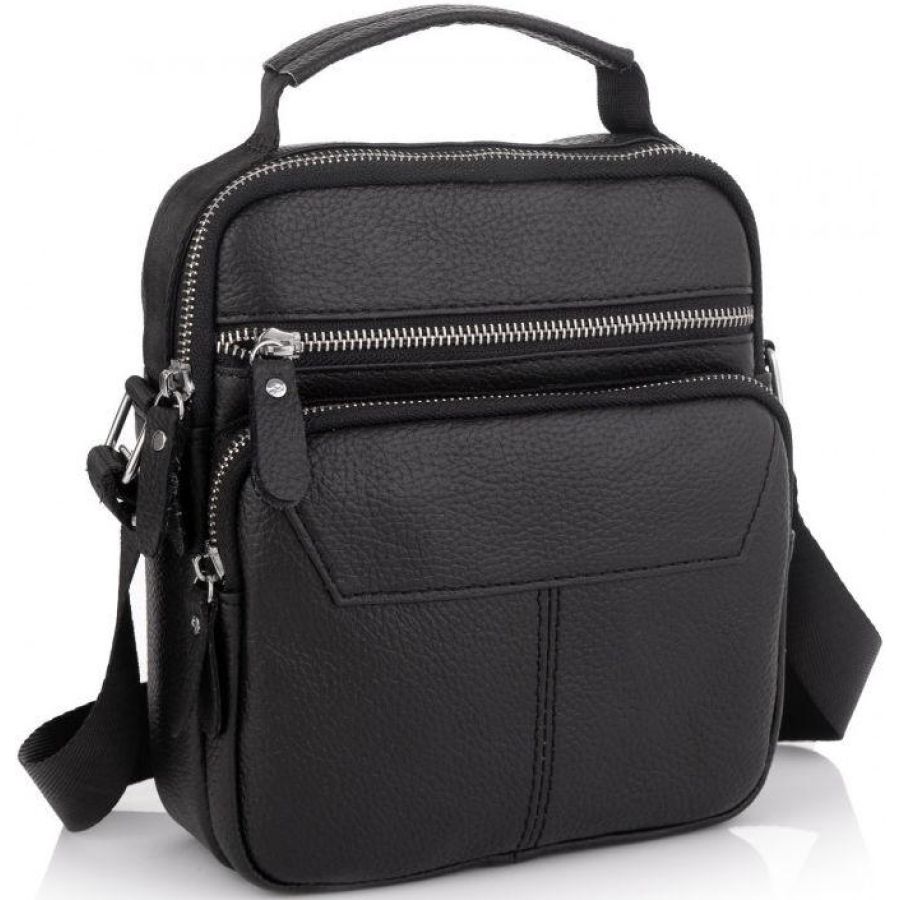 Сумка мужская кожаная Tiding Bag через плечо Черная