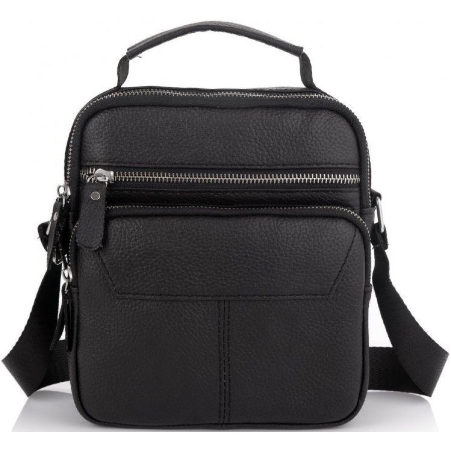 Сумка мужская кожаная Tiding Bag через плечо Черная