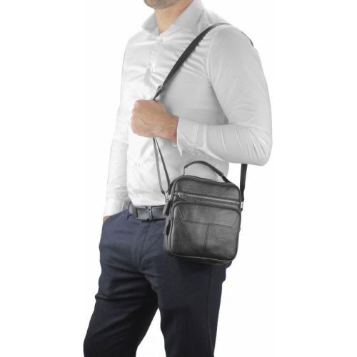 Сумка мужская кожаная Tiding Bag через плечо Черная
