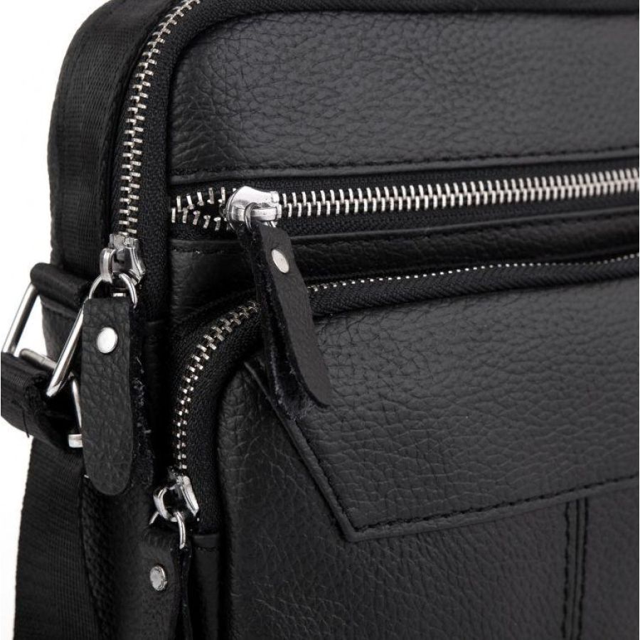 Сумка мужская кожаная Tiding Bag через плечо Черная