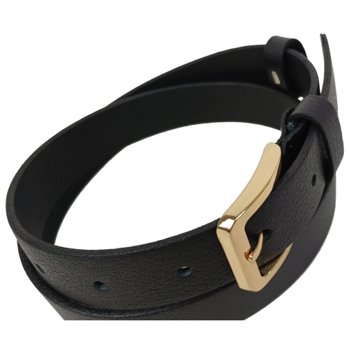 Женский кожаный ремень Skipper Черный с золотистой пряжкой