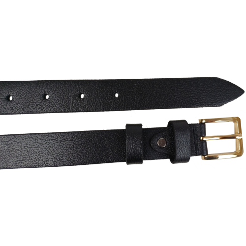 Женский кожаный ремень Skipper Черный с золотистой пряжкой