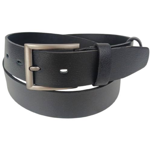 Ремень мужской широкий кожаный Skipper 4.5 см, черный, с металлической пряжкой