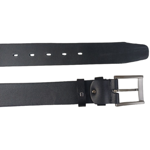 Ремень мужской широкий кожаный Skipper 4.5 см, черный, с металлической пряжкой