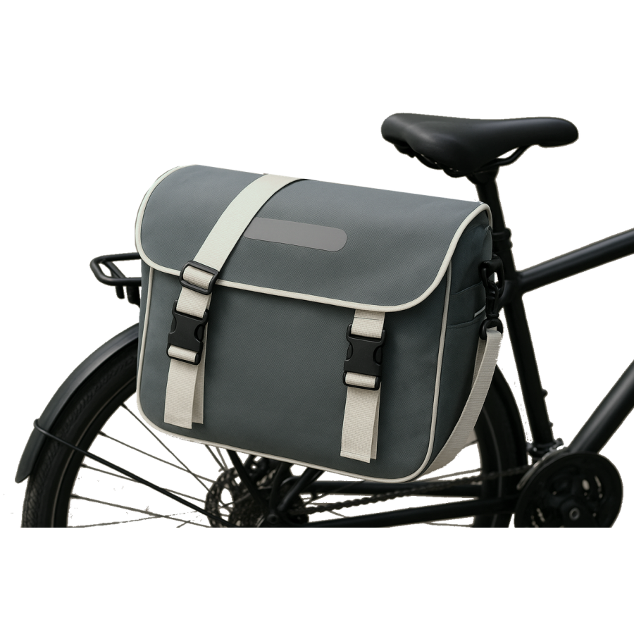 Сумка велосипедная Bikemate 20 л, серая, с дождевиком, 2в1 (на багажник/через плечо)