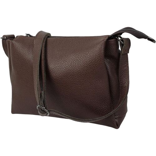 Сумка женская Borsacomoda темно-коричневая, кожаная, наплечная, 31x19.5x9 см