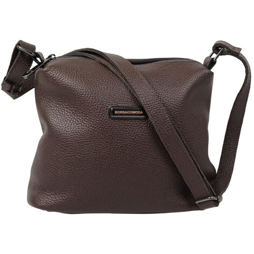 Сумка женская Borsacomoda темно-коричневая, кожаная, 25x20x9 см, два отделения