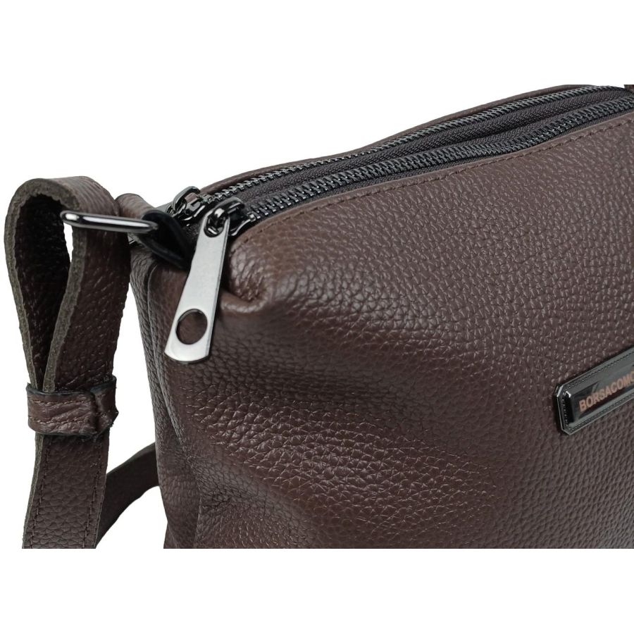 Сумка женская Borsacomoda темно-коричневая, кожаная, 25x20x9 см, два отделения