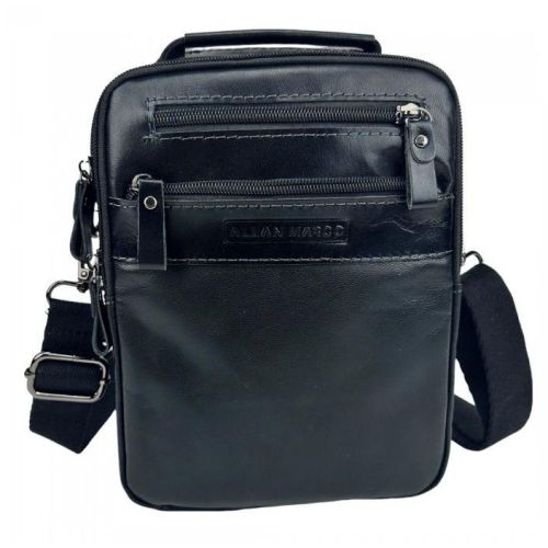 Сумка мужская кожаная Ruff Ryder, планшет, натуральная кожа, черная, 19x24x7 см