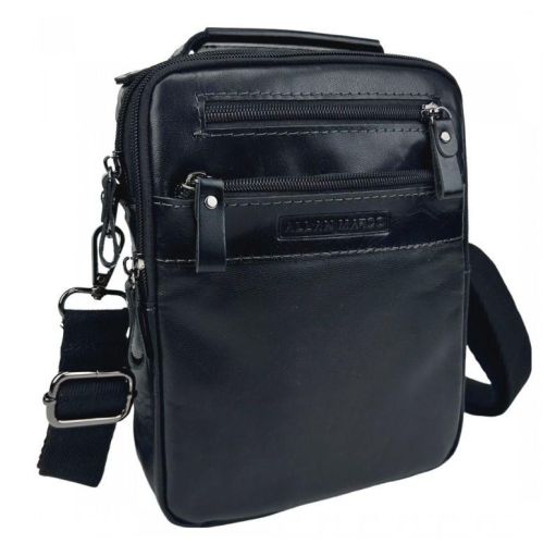 Сумка мужская кожаная Ruff Ryder, планшет, натуральная кожа, черная, 19x24x7 см