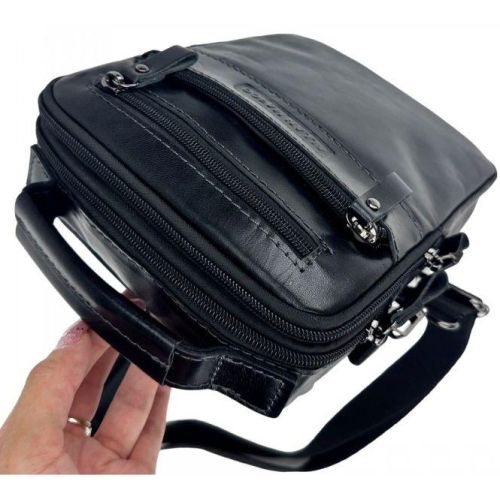 Сумка мужская кожаная Ruff Ryder, планшет, натуральная кожа, черная, 19x24x7 см