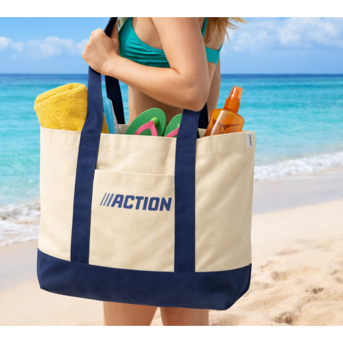 Сумка пляжная эко из хлопка Action бежевая 51x35x16 см коттон 100% для покупок
