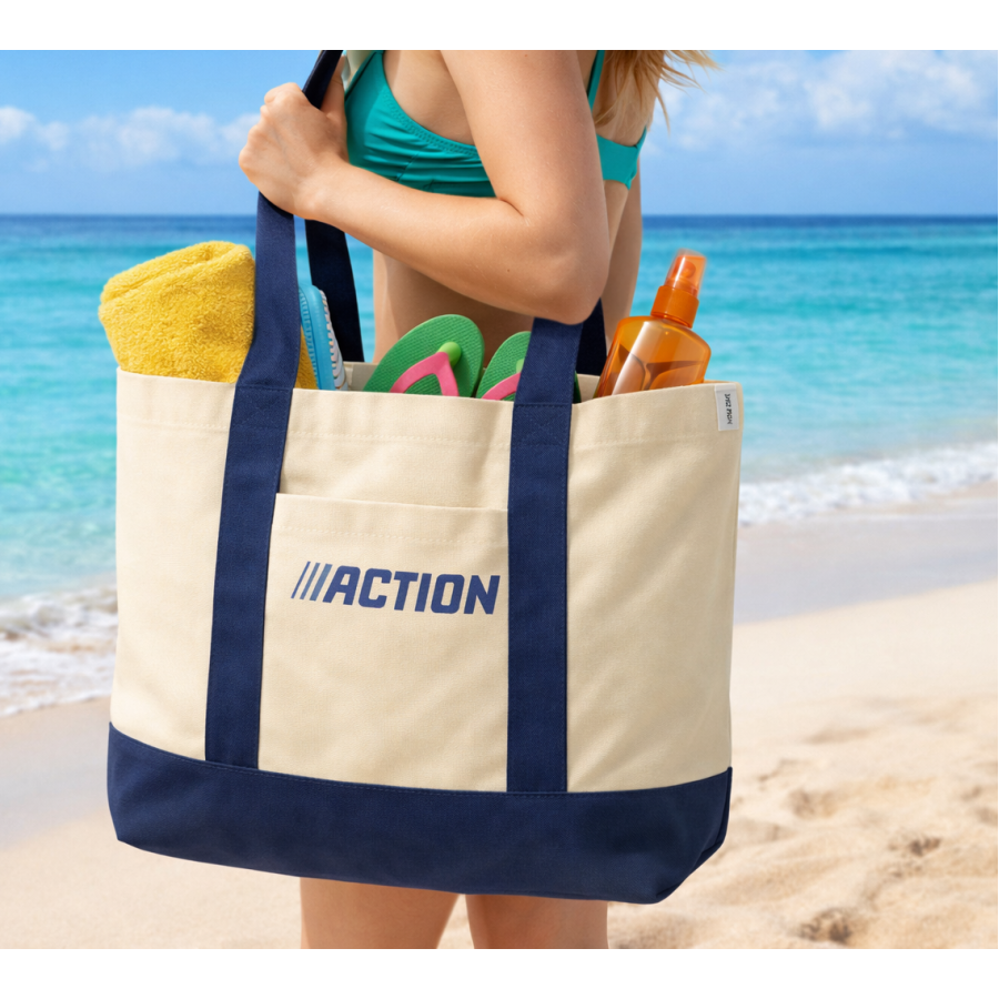 Сумка пляжная эко из хлопка Action бежевая 51x35x16 см коттон 100% для покупок