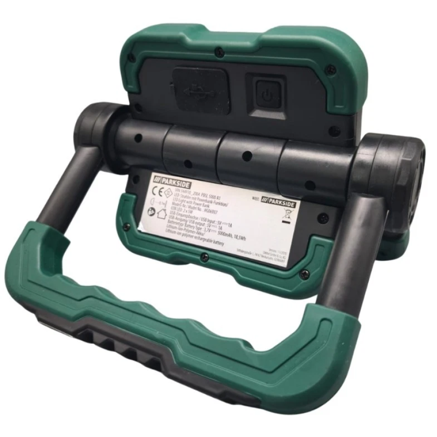 Прожектор аккумуляторный Parkside 2x5 Вт, складной, функция Powerbank, 2 COB светодиода, магнит, подставка, литий-ионный аккумулятор 5 Ач