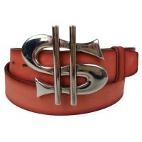 Ремень Vanzetti винтажный доллар большая пряжка натуральная кожа Красный