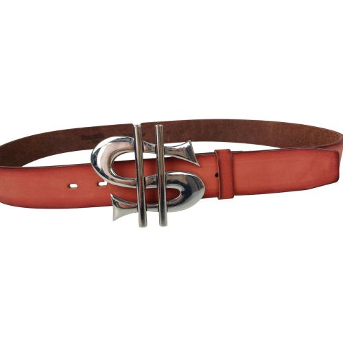 Ремень Vanzetti винтажный доллар большая пряжка натуральная кожа Красный