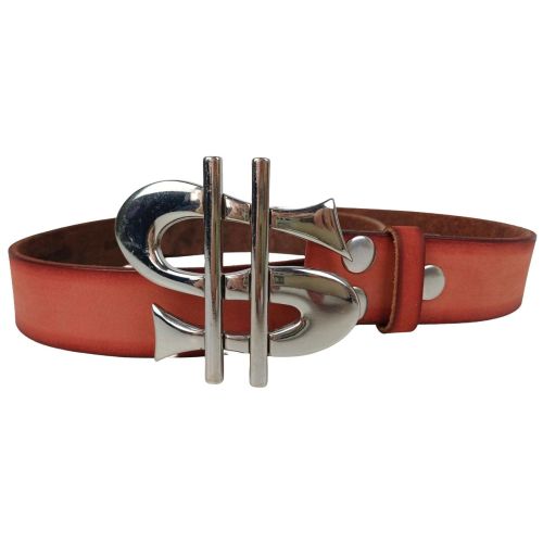 Ремень Vanzetti винтажный доллар большая пряжка натуральная кожа Красный