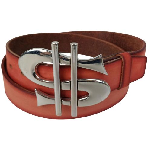 Ремень Vanzetti винтажный доллар большая пряжка натуральная кожа Красный