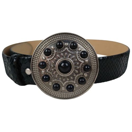 Ремень Vanzetti женский под крокодила с большой пряжкой натуральная кожа Черный