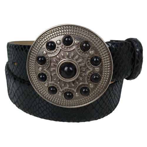 Ремень Vanzetti женский под крокодила с большой пряжкой натуральная кожа Черный