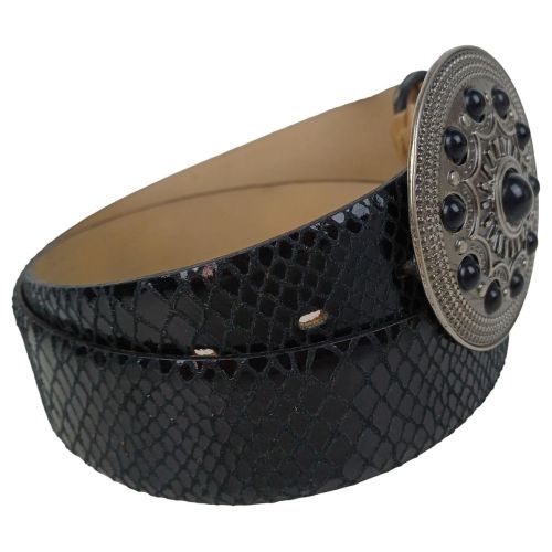 Ремень Vanzetti женский под крокодила с большой пряжкой натуральная кожа Черный