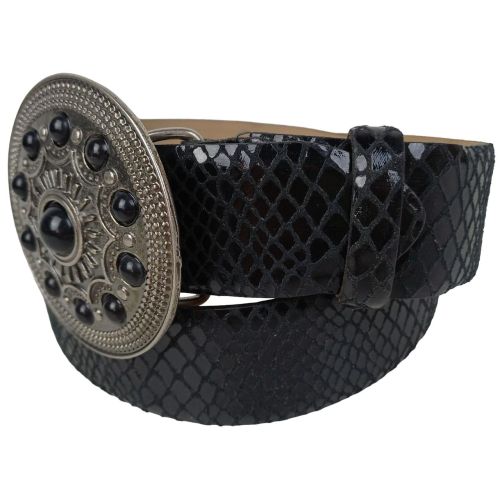 Ремень Vanzetti женский под крокодила с большой пряжкой натуральная кожа Черный