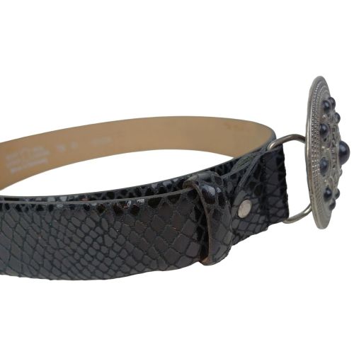 Ремень Vanzetti женский под крокодила с большой пряжкой натуральная кожа Черный