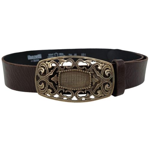Ремень Vanzetti женский с большой винтажной пряжкой натуральная кожа Темно-коричневый