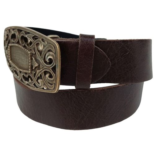 Ремень Vanzetti женский с большой винтажной пряжкой натуральная кожа Темно-коричневый