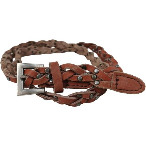 Женский плетеный ремень Vanzetti RMT135 натуральная кожа заклёпки 1,2 см Коричневый