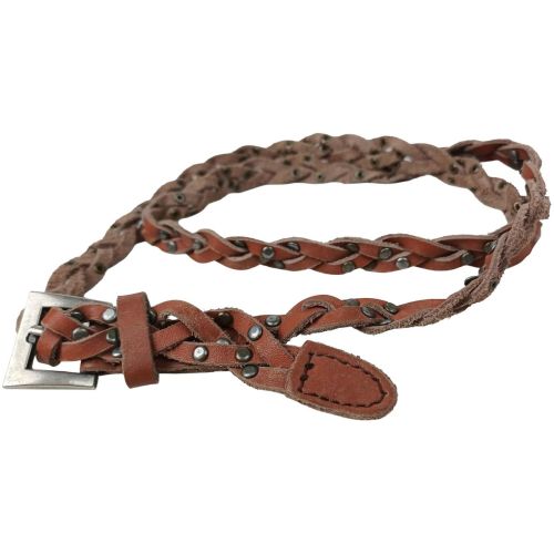 Женский плетеный ремень Vanzetti RMT135 натуральная кожа заклёпки 1,2 см Коричневый