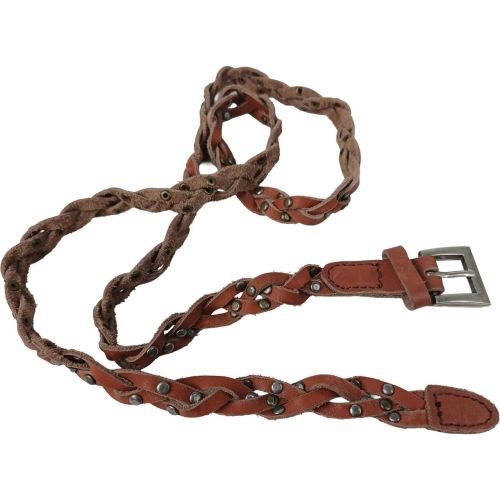 Женский плетеный ремень Vanzetti RMT135 натуральная кожа заклёпки 1,2 см Коричневый