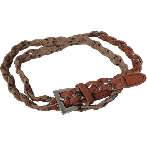 Женский плетеный ремень Vanzetti RMT135 натуральная кожа заклёпки 1,2 см Коричневый