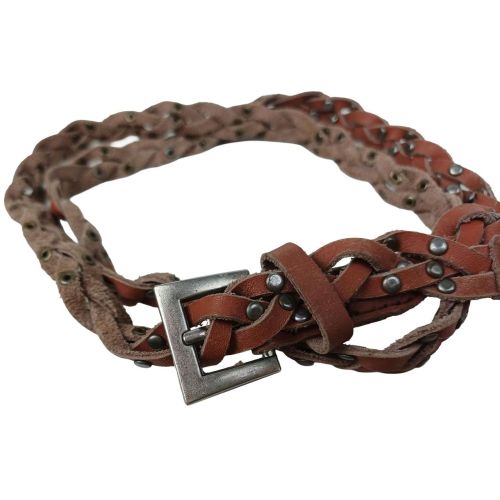 Женский плетеный ремень Vanzetti RMT135 натуральная кожа заклёпки 1,2 см Коричневый