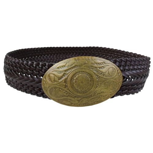 Широкий женский ремень-косичка Vanzetti искусственная кожа 6 см Темно-коричневый