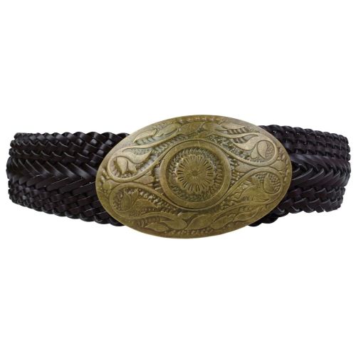 Широкий женский ремень-косичка Vanzetti искусственная кожа 6 см Темно-коричневый