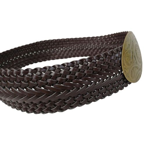 Широкий женский ремень-косичка Vanzetti искусственная кожа 6 см Темно-коричневый