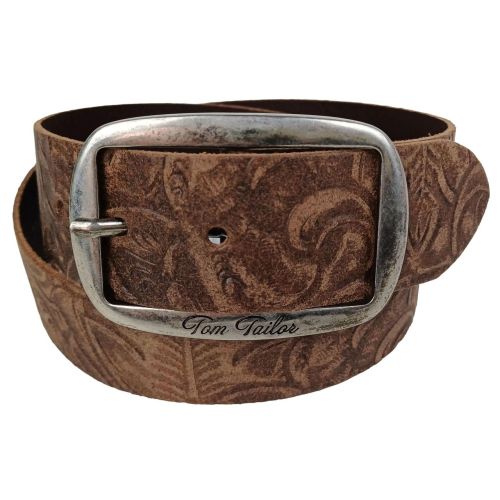 Женский ремень Tom Tailor винтажное тиснение цветы 4 см Коричневый