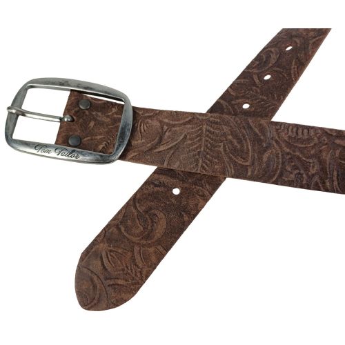 Женский ремень Tom Tailor винтажное тиснение цветы 4 см Коричневый